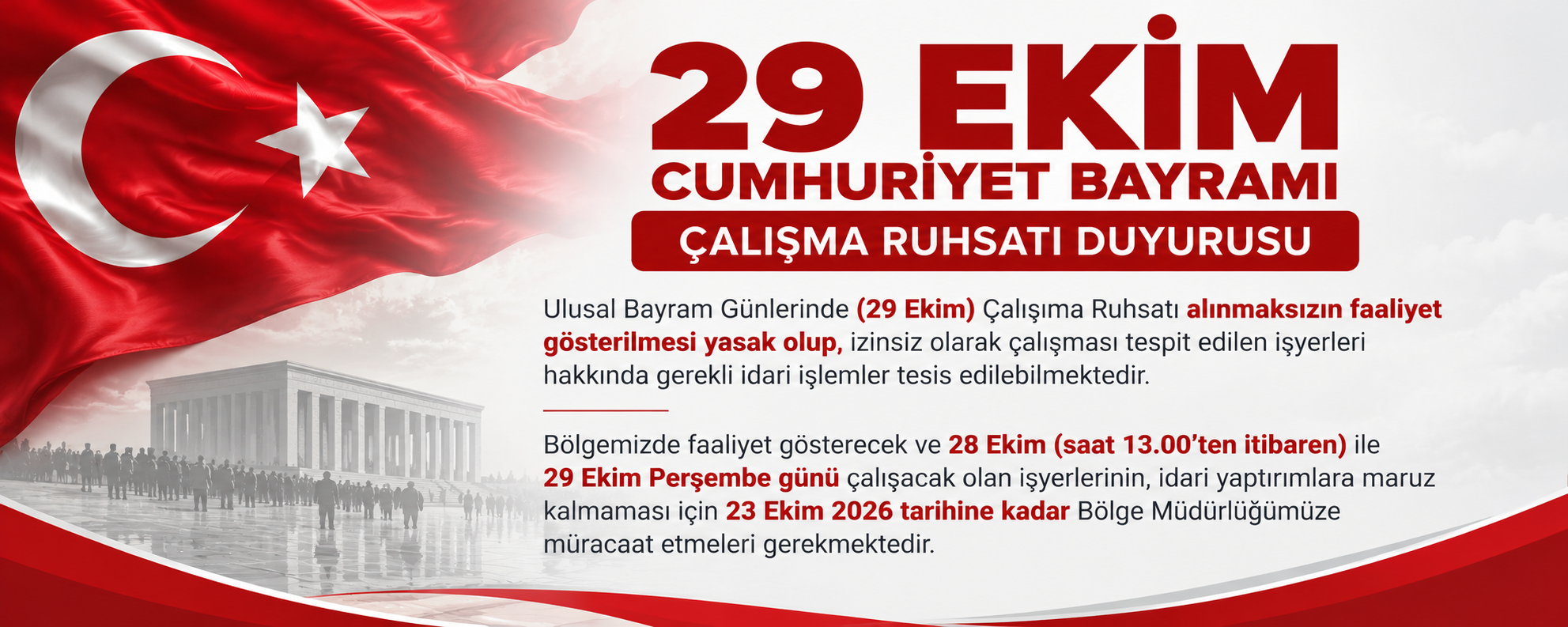 Ulusal Bayram Günlerinde Çalışma Ruhsatı Hk.