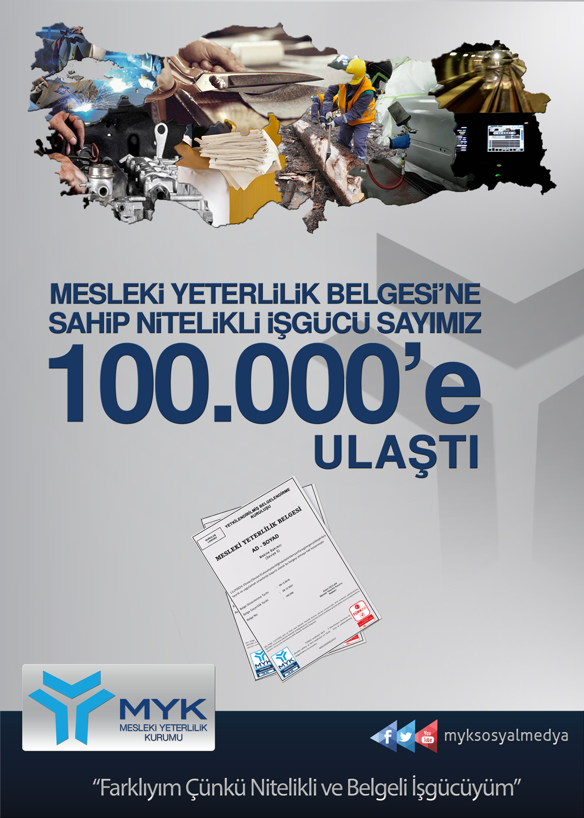 MESLEKİ YETERLİLİK BELGESİ SAYISI 100.000'E ULAŞTI