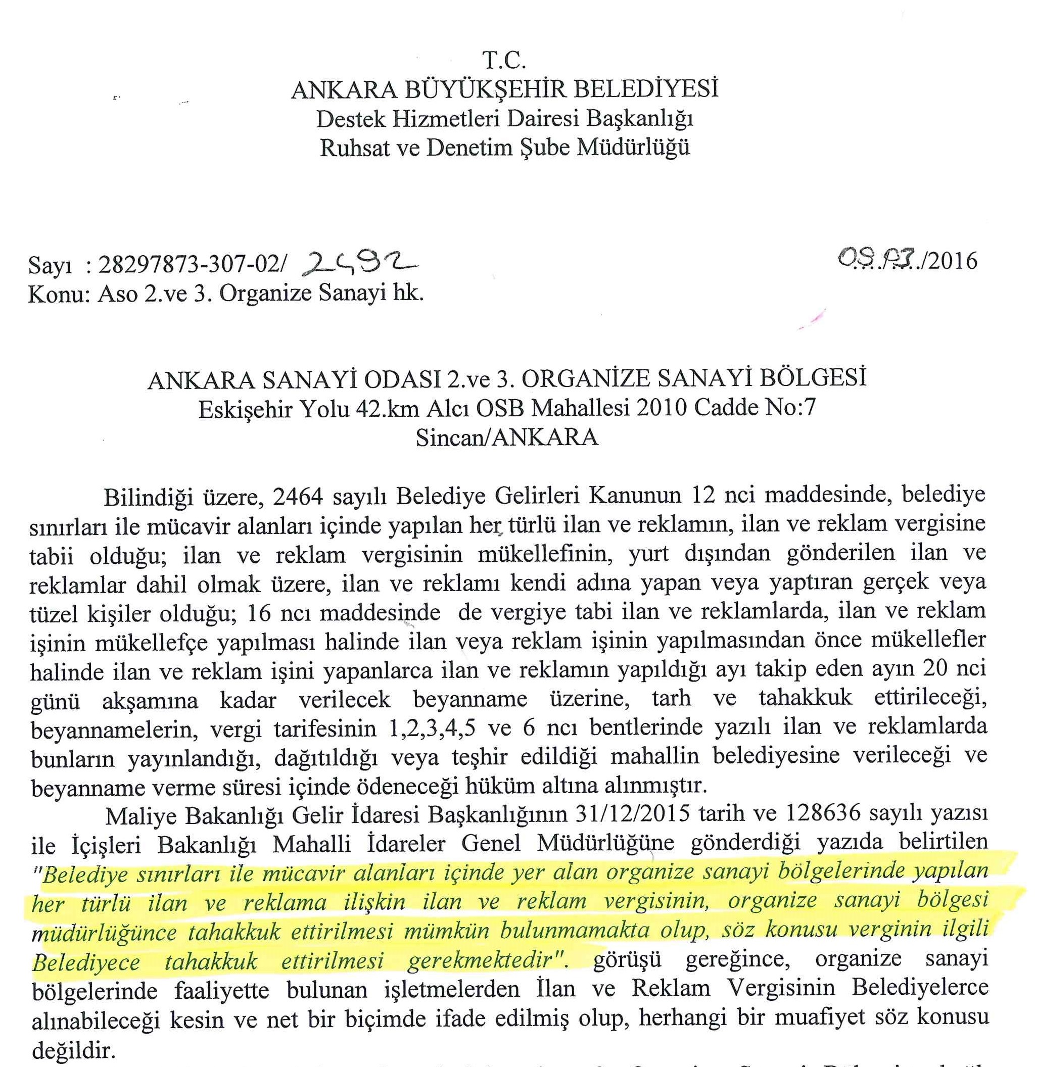 !ÖNEMLİ! BÜYÜKŞEHİR BELEDİYESİ "İLAN VE REKLAM VERGİSİ" HAKKINDAKİ YAZISI