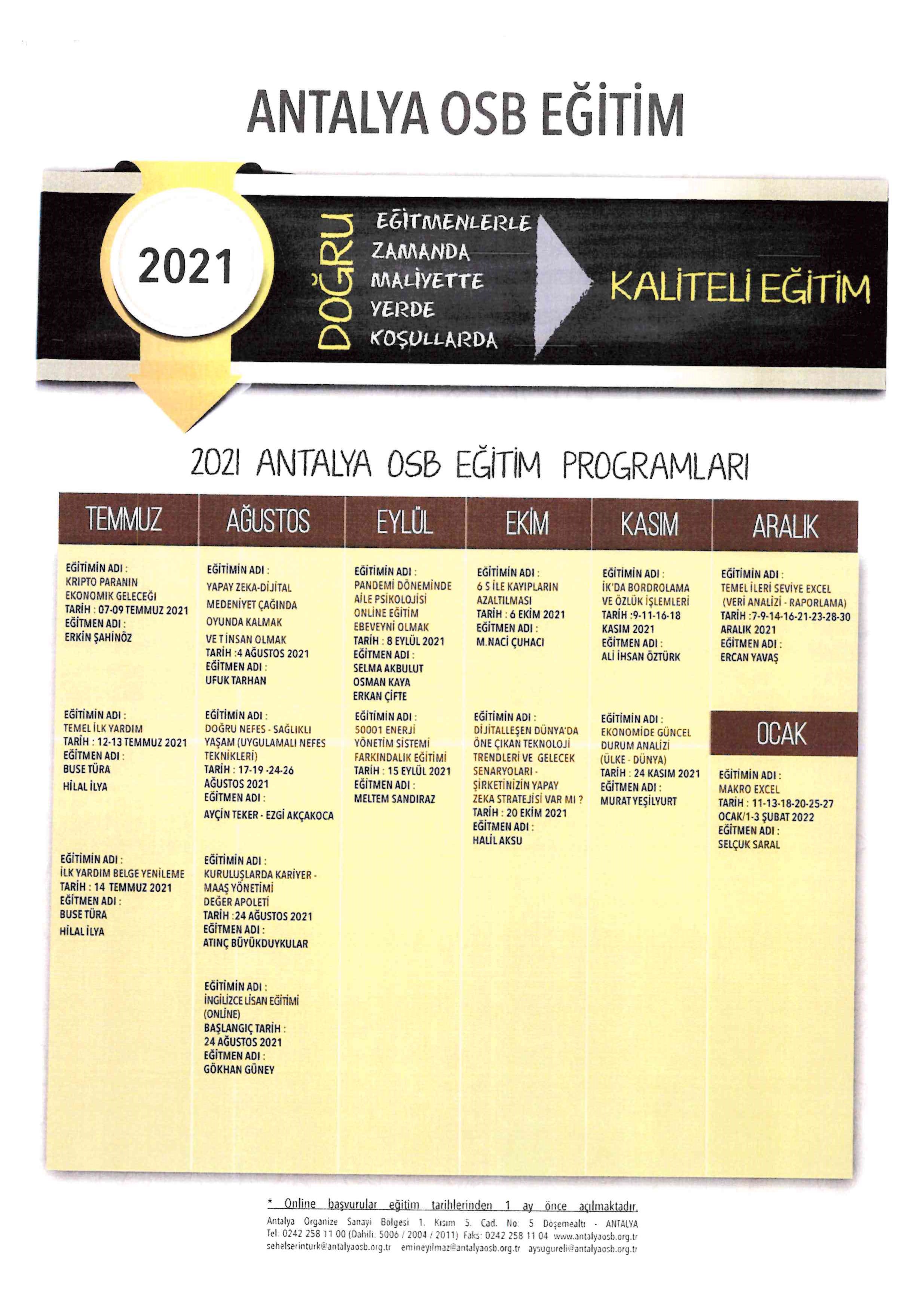 ANTALYA OSB EGİTİM PROGRAMLARI